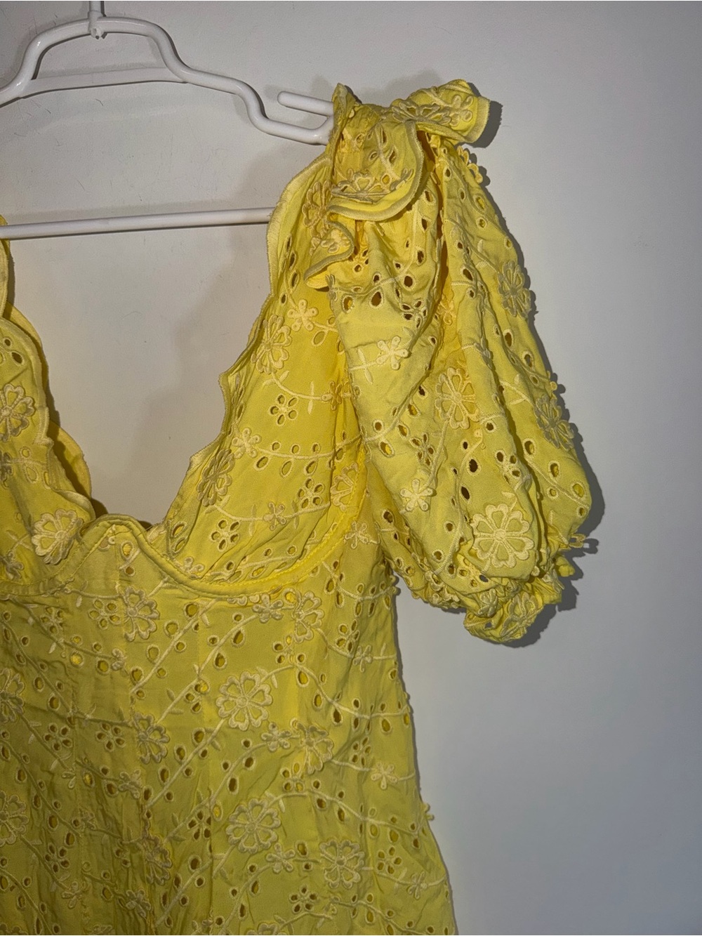 For Love & Lemons Natalia Eyelet Puff Sleeve Mini Dress In Yellow small - Picture 6 of 13